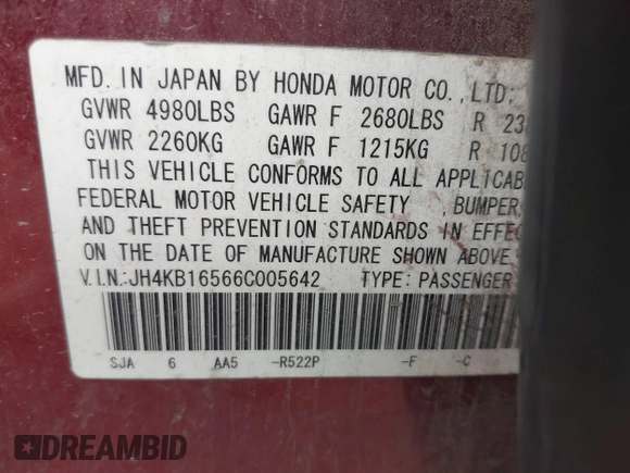2006 Acura RL z VIN JH4KB16566C005642, wystawiony jako IAAI lot #42613927 z przebiegiem 201 601 mil mil oraz . Historia ofert i sprzedaży dostępna na DreamBid. Obrazek 9.