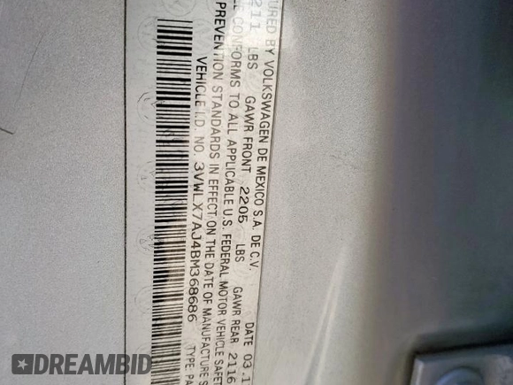 2011 Volkswagen Jetta SEL with VIN 3VWLX7AJ4BM368686, listed as a Copart auction lot 53942575 with 152,581 mi miles and Salvage title. Bid and sale history available at DreamBid. Image 12.