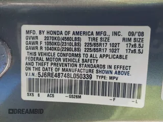 2008 Honda CR-V EX-L with VIN 5J6RE48748L050339, listed as a IAAI auction lot 42044043 with 210,485 mi miles. Bid and sale history available at carsss.com. Image 9.