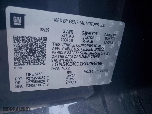 2019 Chevrolet Tahoe LT with VIN 1GNSKBKC1KR284668, listed as a Copart auction lot 88063525 with 73,971 mi miles and Salvage Title. Bid and sale history available at carsss.com. Image 13.