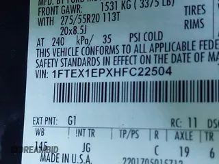 2017 Ford F-150 XL with VIN 1FTEX1EPXHFC22504, listed as a IAAI auction lot 41256497 with 148,434 mi miles. Bid and sale history available at carsss.com. Image 9.