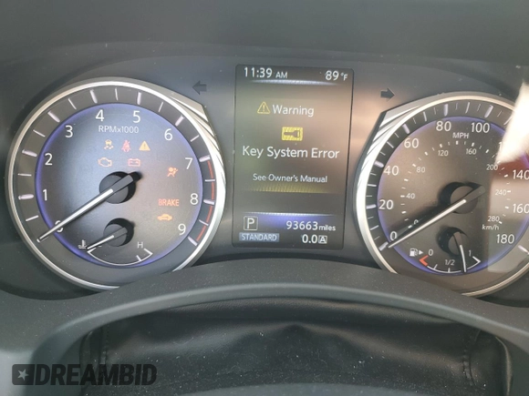 2016 Infiniti Q50 with VIN JN1EV7AR0GM341143, listed as a Copart auction lot 52911345 with 93,663 mi miles and Salvage Title. Bid and sale history available at DreamBid. Image 9.
