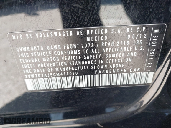 2012 Volkswagen Jetta Sedan S w/Sunroof with VIN 3VW2K7AJ5CM414070, listed as a IAAI auction lot 41966845 with 150,563 mi miles. Bid and sale history available at carsss.com. Image 9.