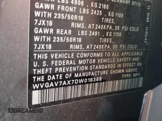 2013 Volkswagen Tiguan SE with VIN WVGAV7AX7DW018388, listed as a Copart auction lot 56188045 with 98,066 mi miles and Salvage title. Bid and sale history available at DreamBid. Image 12.