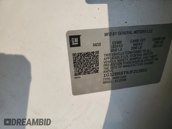 2018 Chevrolet Malibu LS with VIN 1G1ZB5ST9JF213851, listed as a Copart auction lot 49212805 with 179,252 mi miles and Salvage Title. Bid and sale history available at DreamBid. Image 13.