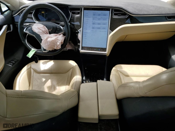 2015 Tesla Model S 85D with VIN 5YJSA1H45FF083471, listed as a Copart auction lot 56947734 with 101648 miles and Salvage Title. Bid and sale history available at carsss.com. Image 8.