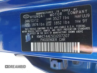 2012 Hyundai Accent GLS with VIN KMHCT4AE5CU207207, listed as a IAAI auction lot 42153757 with 163,278 mi miles. Bid and sale history available at carsss.com. Image 9.