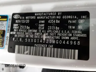 2021 Kia K5 LXS with VIN 5XXG14J23MG044968, listed as a Copart auction lot 46078135 with 0 mi miles and Salvage Title. Bid and sale history available at carsss.com. Image 13.