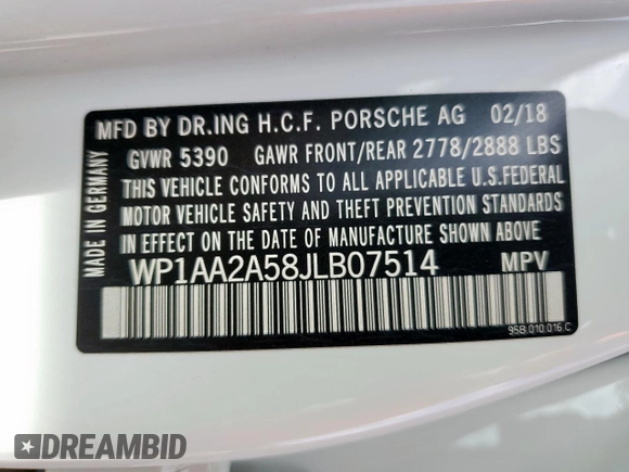 2018 Porsche Macan с VIN WP1AA2A58JLB07514, выставлен на аукционе Copart как лот 61179385 с пробегом 44 227 миль миль и Списание • Salvage title. История ставок и продаж доступна на DreamBid. Изображение 14.