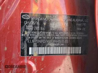 2017 Hyundai Elantra SE with VIN 5NPD74LF9HH153530, listed as a Copart auction lot 60851745 with 138,081 mi miles and Salvage title. Bid and sale history available at DreamBid. Image 12.