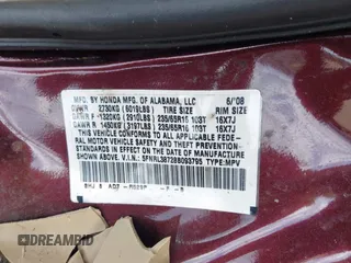 2008 Honda Odyssey EX-L with VIN 5FNRL38728B093795, listed as a IAAI auction lot 41798829 with 1 mi miles. Bid and sale history available at carsss.com. Image 9.