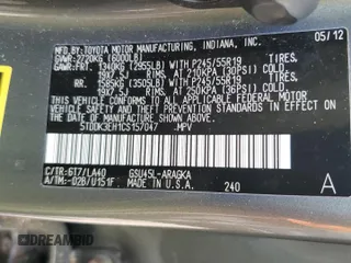 2012 Toyota Highlander Limited with VIN 5TDDK3EH1CS157047, listed as a Copart auction lot 59481645 with 140,223 mi miles and Salvage title. Bid and sale history available at DreamBid. Image 13.