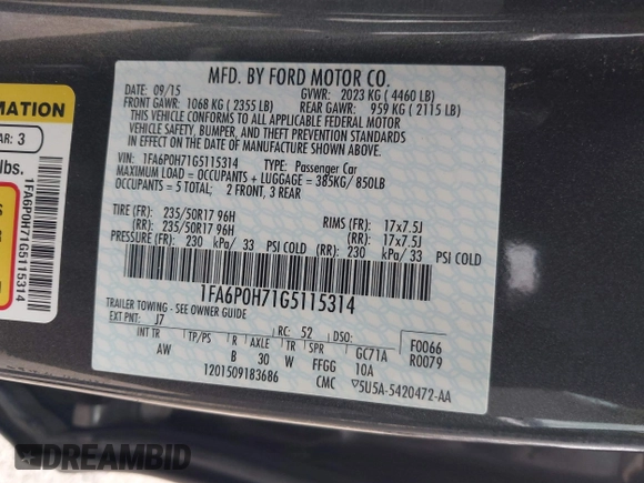 2016 Ford Fusion SE с VIN 1FA6P0H71G5115314, выставлен на аукционе IAAI как лот 42200112 с пробегом 173 783 миль миль и . История ставок и продаж доступна на DreamBid. Изображение 9.