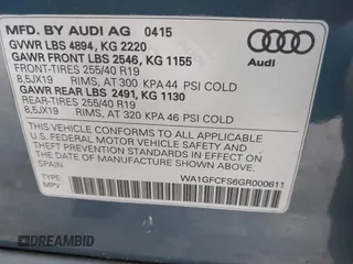 2016 Audi Q3 Prestige with VIN WA1GFCFS6GR000611, listed as a IAAI auction lot 42681093 with 106,260 mi miles and . Bid and sale history available at DreamBid. Image 9.