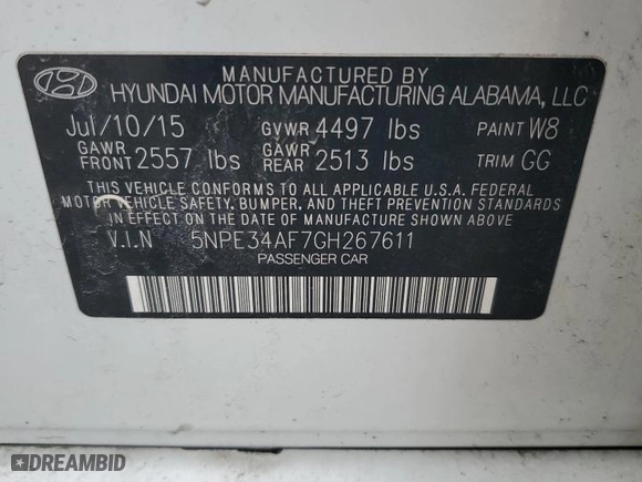 2016 Hyundai Sonata 2.4L Sport with VIN 5NPE34AF7GH267611, listed as a Copart auction lot 52349535 with 130,811 mi miles and Salvage Title. Bid and sale history available at carsss.com. Image 12.