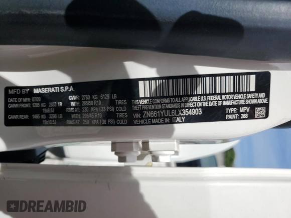 2020 Maserati Levante S with VIN ZN661YUL6LX354903, listed as a Copart auction lot 62712064 with 56,218 mi miles and Non Repairable. Bid and sale history available at carsss.com. Image 14.