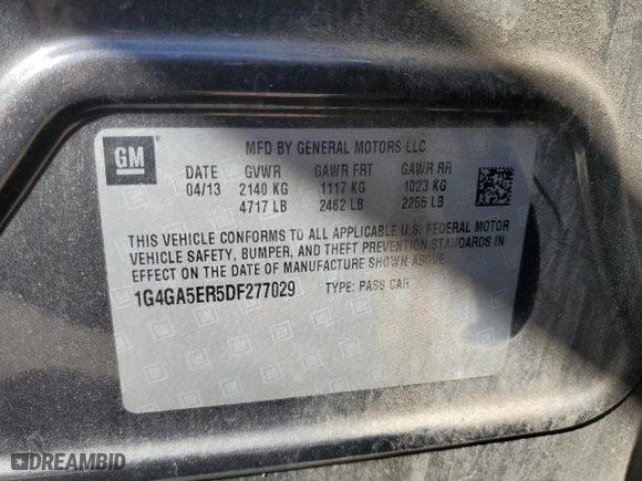 2013 Buick LaCrosse with VIN 1G4GA5ER5DF277029, listed as a Copart auction lot 51977405 with 106,920 mi miles and Clean Title. Bid and sale history available at carsss.com. Image 13.