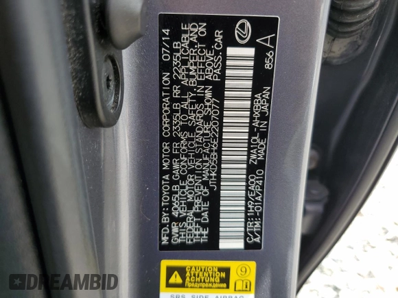 2014 Lexus CT 200h с VIN JTHKD5BH6E2207077, выставлен на аукционе Copart как лот 61621995 с пробегом 140 101 миль миль и Чистый • Clean title. История ставок и продаж доступна на DreamBid. Изображение 12.