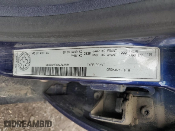 2000 Audi A4 с VIN WAUDC28D6YA043658, выставлен на аукционе Copart как лот 52804415 с пробегом 350 705 миль миль и Списание • Salvage title. История ставок и продаж доступна на DreamBid. Изображение 12.