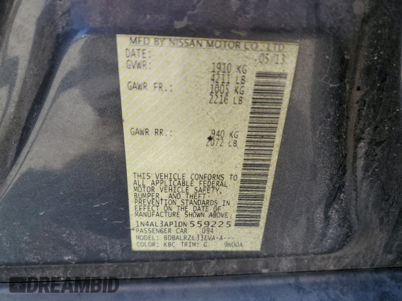 2013 Nissan Altima S with VIN 1N4AL3AP1DN559225, listed as a Copart auction lot 53192985 with 198,024 mi miles and Salvage Title. Bid and sale history available at carsss.com. Image 12.