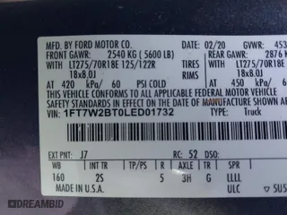 2020 Ford Super Duty F-250 SRW XL with VIN 1FT7W2BT0LED01732, listed as a IAAI auction lot 41277763 with 130,734 mi miles. Bid and sale history available at carsss.com. Image 9.