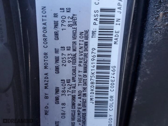 2019 Mazda CX-3 Sport with VIN JM1DKDB75K1419679, listed as a Copart auction lot 82575574 with 71,187 mi miles and Salvage Title. Bid and sale history available at carsss.com. Image 12.