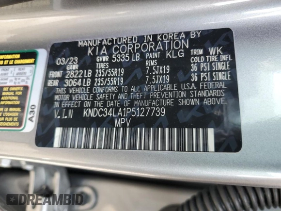 2023 Kia EV6 Wind z VIN KNDC34LA1P5127739, wystawiony jako Copart lot #46373545 z przebiegiem 11 806 mil mil oraz Szkoda całkowita • Salvage title. Historia ofert i sprzedaży dostępna na DreamBid. Obrazek 12.
