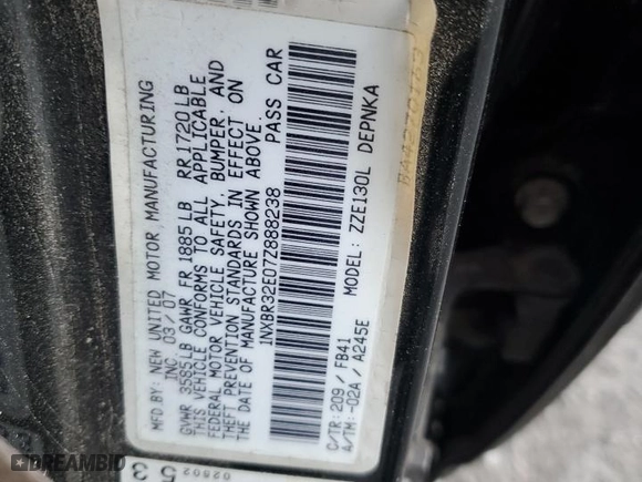 2007 Toyota Corolla CE with VIN 1NXBR32E07Z888238, listed as a Copart auction lot 45550825 with 0 mi miles and Salvage Title. Bid and sale history available at carsss.com. Image 12.