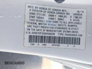 2016 Honda Civic Sedan LX with VIN 2HGFC2F53GH556228, listed as a IAAI auction lot 41867448 with 157,970 mi miles. Bid and sale history available at carsss.com. Image 9.