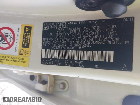2011 Toyota Highlander Limited with VIN 5TDYK3EH0BS046070, listed as a IAAI auction lot 42134709 with 161,213 mi miles and . Bid and sale history available at DreamBid. Image 9.