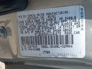 2001 Toyota Camry CE z VIN 4T1BG22K01U101673, wystawiony jako IAAI lot #42576596 z przebiegiem 200 064 mil mil oraz . Historia ofert i sprzedaży dostępna na DreamBid. Obrazek 9.