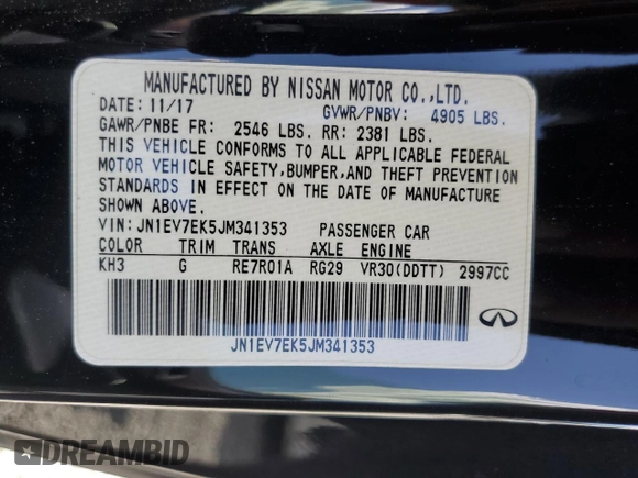 2018 Infiniti Q60 Luxe with VIN JN1EV7EK5JM341353, listed as a Copart auction lot 52008465 with 116,838 mi miles and Salvage Title. Bid and sale history available at carsss.com. Image 12.