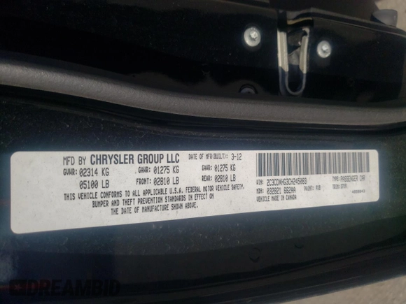 2012 Dodge Charger SXT with VIN 2C3CDXHG3CH245083, listed as a Copart auction lot 44493165 with 186,567 mi miles and Salvage Title. Bid and sale history available at carsss.com. Image 14.