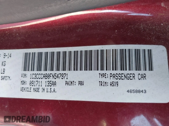 2015 Chrysler 200 Limited with VIN 1C3CCCAB0FN547971, listed as a IAAI auction lot 41270330 with 201,251 mi miles. Bid and sale history available at carsss.com. Image 9.
