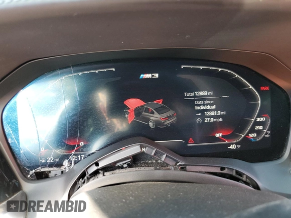 2022 BMW M3 with VIN WBS53AY0XNFL73101, listed as a Copart auction lot 75483164 with 12,889 mi miles and Salvage Title. Bid and sale history available at carsss.com. Image 9.
