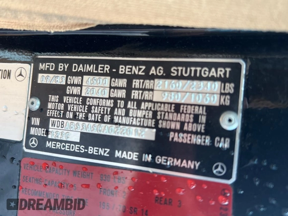 1984 Mercedes-Benz 300 with VIN WDBAB53A5EA022012, listed as a Copart auction lot 56141945 with 114,089 mi miles and Clean Title. Bid and sale history available at DreamBid. Image 10.
