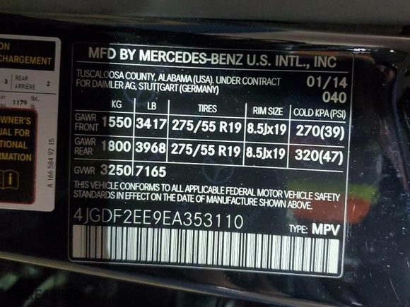 2014 Mercedes-Benz GL-Class GL 350 BlueTEC with VIN 4JGDF2EE9EA353110, listed as a Copart auction lot 88459995 with 178,869 mi miles and Clean Title. Bid and sale history available at carsss.com. Image 14.