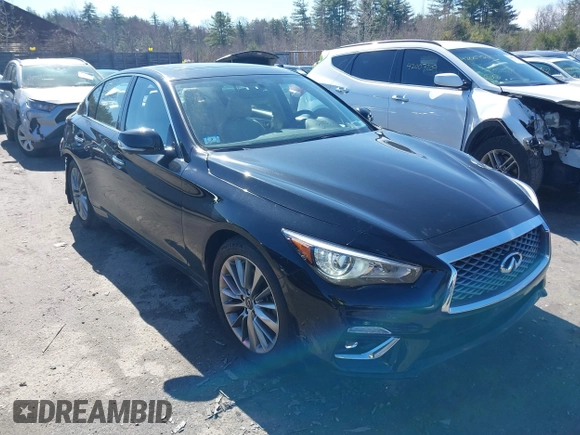 2023 Infiniti Q50 Luxe z VIN JN1EV7BR7PM541712, wystawiony jako IAAI lot #41942433 z przebiegiem 8 512 mil mil oraz . Historia ofert i sprzedaży dostępna na DreamBid. Obrazek 1.