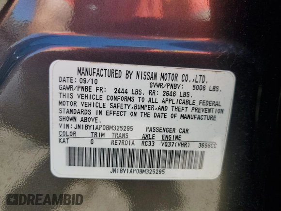 2011 Infiniti M37 with VIN JN1BY1AP0BM325295, listed as a Copart auction lot 54736145 with 171,753 mi miles and Salvage Title. Bid and sale history available at carsss.com. Image 13.