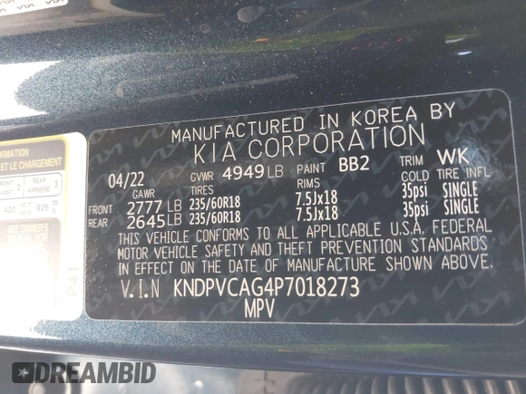 2023 Kia Sportage EX with VIN KNDPVCAG4P7018273, listed as a IAAI auction lot 42374790 with 25,814 mi miles and . Bid and sale history available at DreamBid. Image 9.