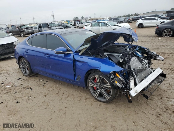 2025 Genesis G70 3.3T Sport Advanced with VIN KMTG54SEXSU147021, listed as a Copart auction lot 42995385 with 4,599 mi miles and Salvage Title. Bid and sale history available at carsss.com. Image 4.