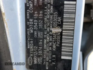 2012 Hyundai Accent GS с VIN KMHCT5AE1CU053035, выставлен на аукционе Copart как лот 49318715 с пробегом Не указан миль и Списание • Salvage title. История ставок и продаж доступна на DreamBid. Изображение 13.