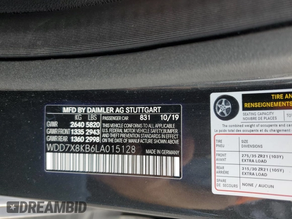 2020 Mercedes-Benz AMG GT 63 S с VIN WDD7X8KB6LA015128, выставлен на аукционе Copart как лот 63472173 с пробегом 39 422 миль миль и . История ставок и продаж доступна на DreamBid. Изображение 13.