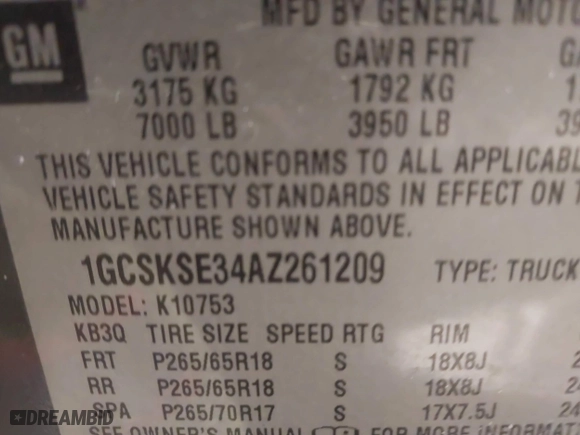2010 Chevrolet Silverado 1500 LT with VIN 1GCSKSE34AZ261209, listed as a IAAI auction lot 41618235 with 188,408 mi miles. Bid and sale history available at carsss.com. Image 9.