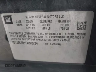 2014 Chevrolet Sonic LTZ with VIN 1G1JE5SB1E4200234, listed as a IAAI auction lot 41850396 with 173,324 mi miles. Bid and sale history available at carsss.com. Image 9.