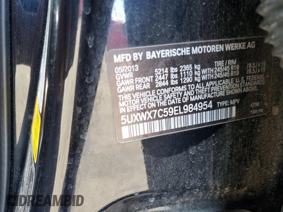 2014 BMW X3 xDrive35i with VIN 5UXWX7C59EL984954, listed as a Copart auction lot 88740745 with Not Provided miles and Non Repairable. Bid and sale history available at DreamBid. Image 12.