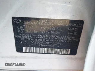2013 Hyundai Sonata Limited with VIN 5NPEC4AC3DH605524, listed as a IAAI auction lot 41820696 with 177,806 mi miles and . Bid and sale history available at carsss.com. Image 9.