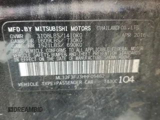 2017 Mitsubishi Mirage ES with VIN ML32F3FJ3HHF05462, listed as a Copart auction lot 53980475 with 116,548 mi miles and Salvage title. Bid and sale history available at DreamBid. Image 12.
