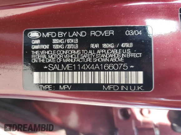 2004 Land Rover Range Rover HSE with VIN SALME114X4A166075, listed as a Copart auction lot 55575605 with 139,073 mi miles and Clean title. Bid and sale history available at DreamBid. Image 13.