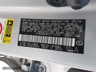 2012 Lexus CT 200h with VIN JTHKD5BH5C2115729, listed as a IAAI auction lot 41861970 with 109,760 mi miles. Bid and sale history available at carsss.com. Image 9.